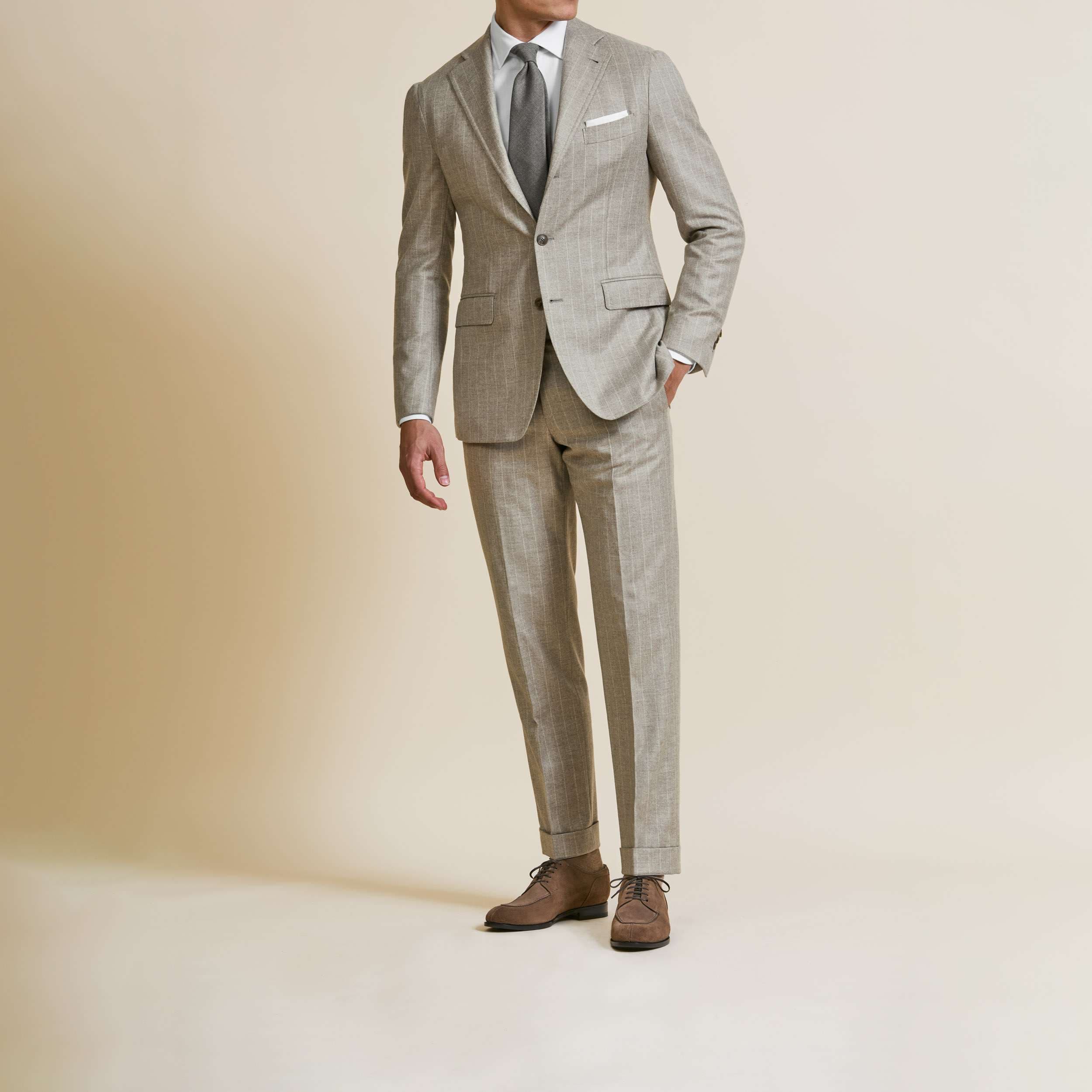 Beige Single-Breasted Pinstripe with Shirt & Tie — image 1