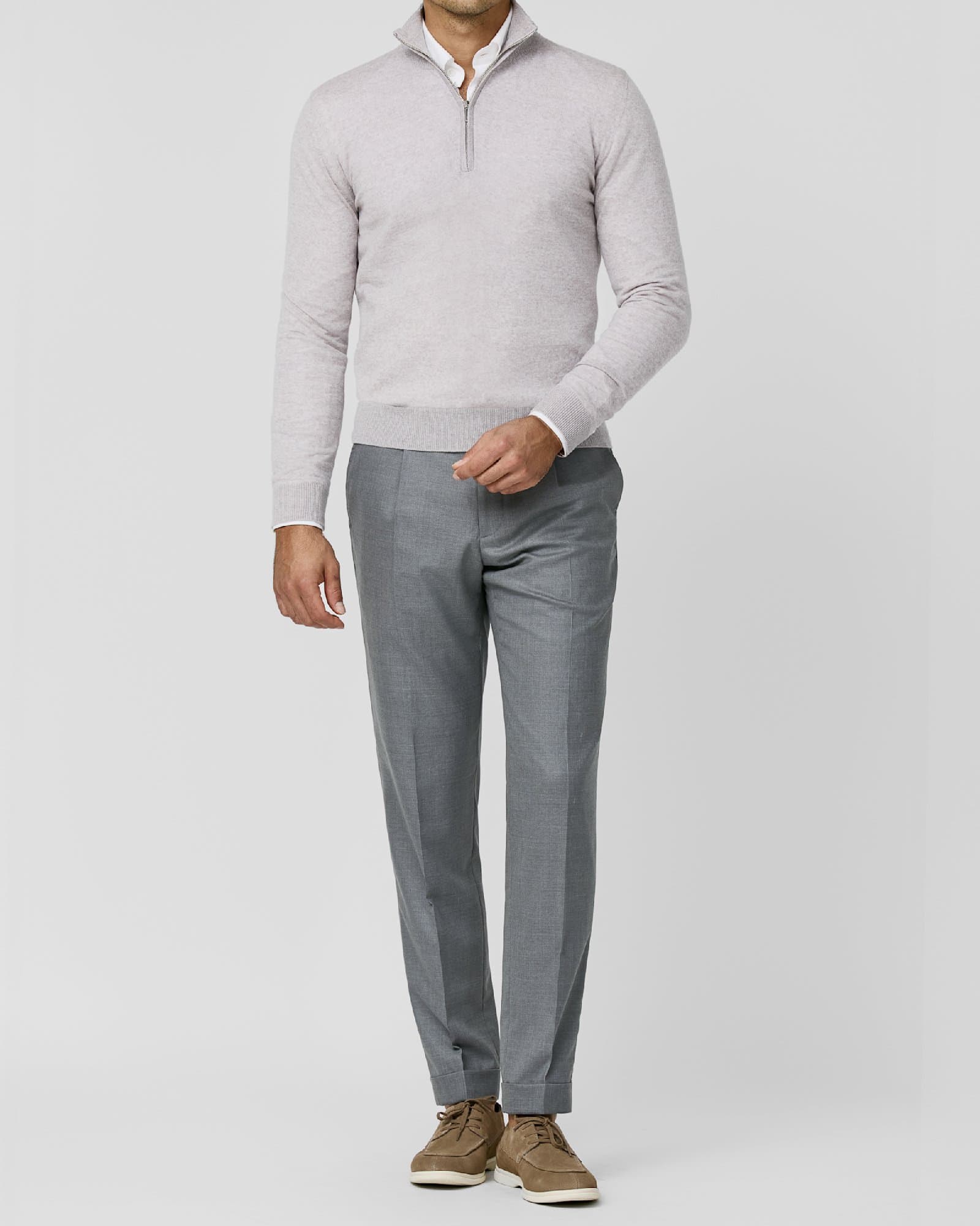 Oatmeal Half-Zip over Light Grey Trousers — image 1