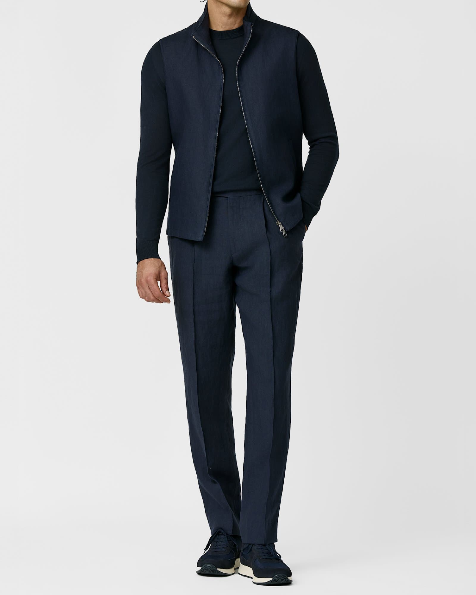 Navy Tonal Linen Vest Ensemble — image 1
