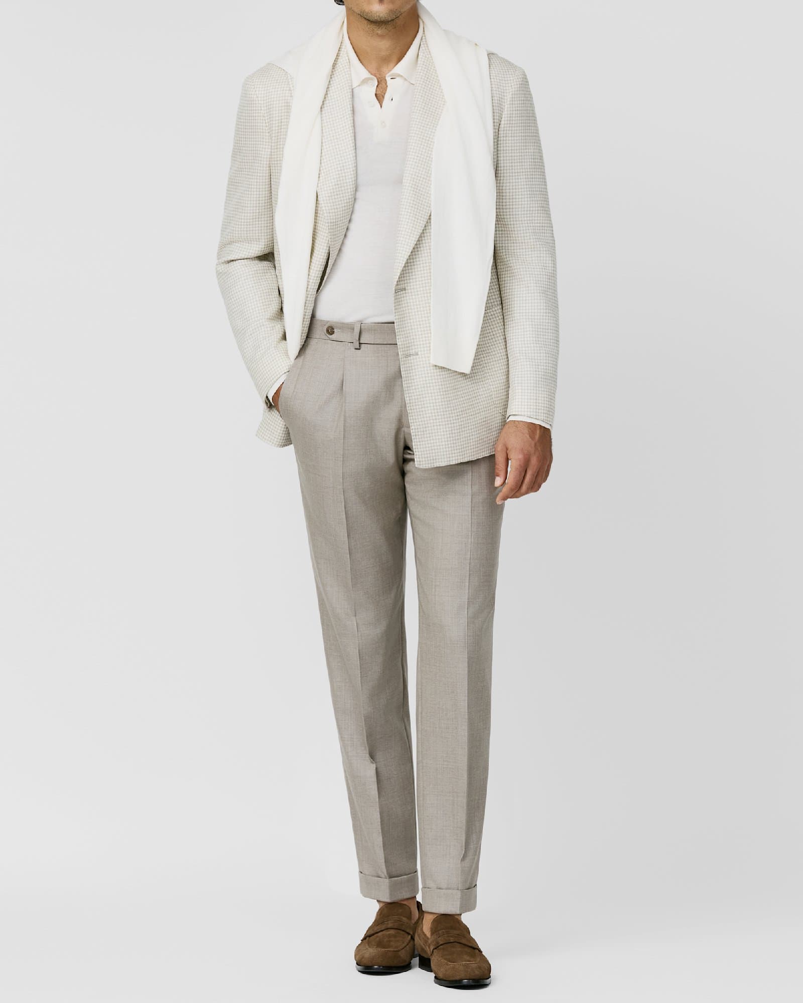 Sage Houndstooth Blazer with Draped Knit — image 1