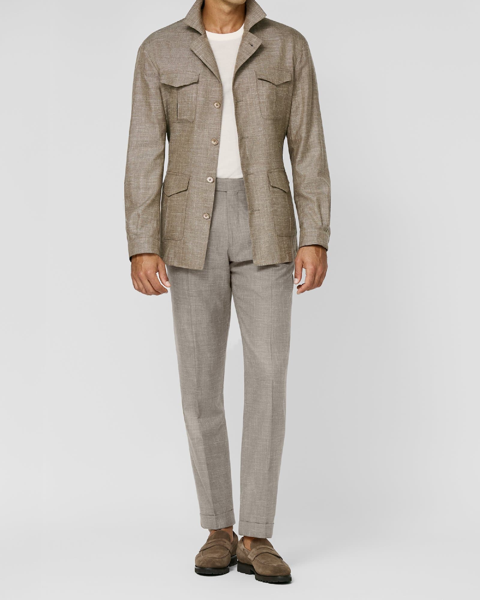 Taupe Safari Jacket with Light Grey Trousers — image 1