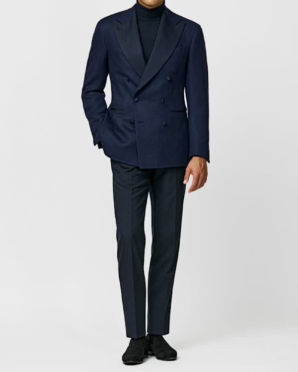 Navy Double-Breasted Shawl Collar Jacket — image 1