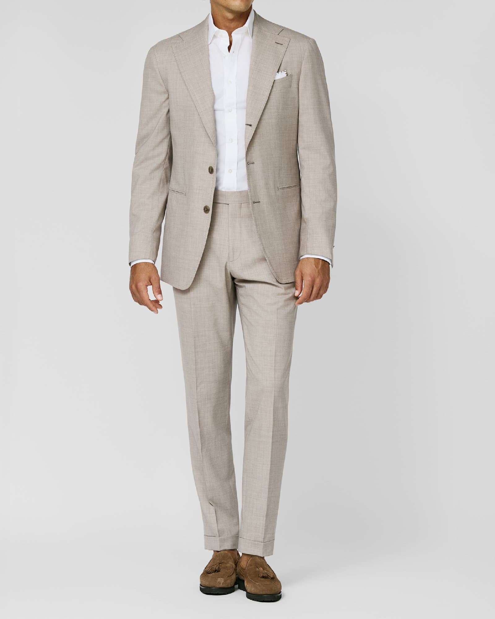 Sand Sharkskin Suit with White Shirt — image 1